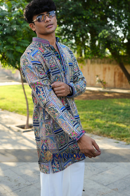 Blue Color Short Kurta For Men with Premium Korean Pants